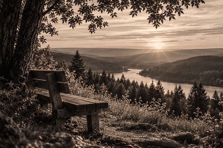 Ruhiger Ausblick mit Bank in der Natur