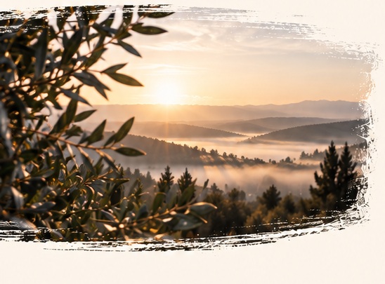 Ruhige, KI-generierte Landschaft im Morgenlicht